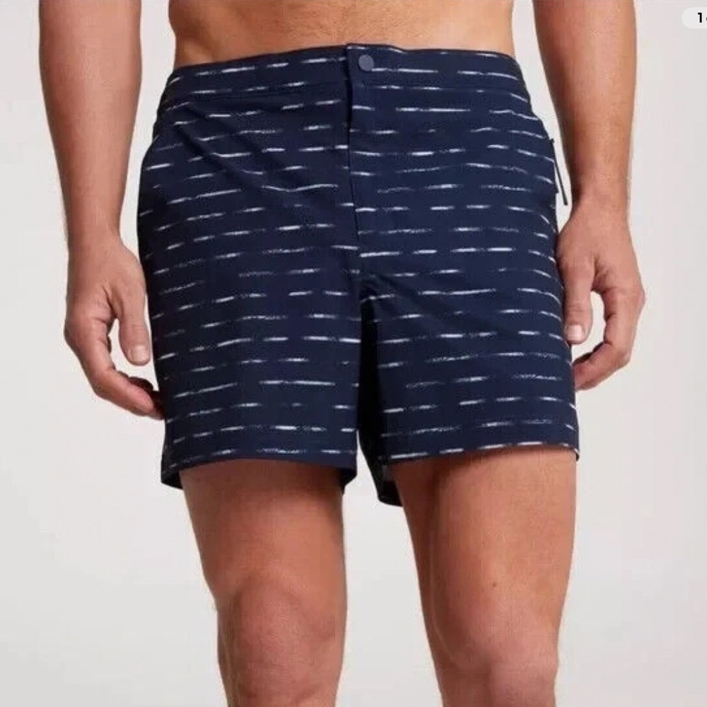 NEW VRST 5" Small Resort Shorts Navy‎ Sand Stripe Swim Shorts Classic Trunks